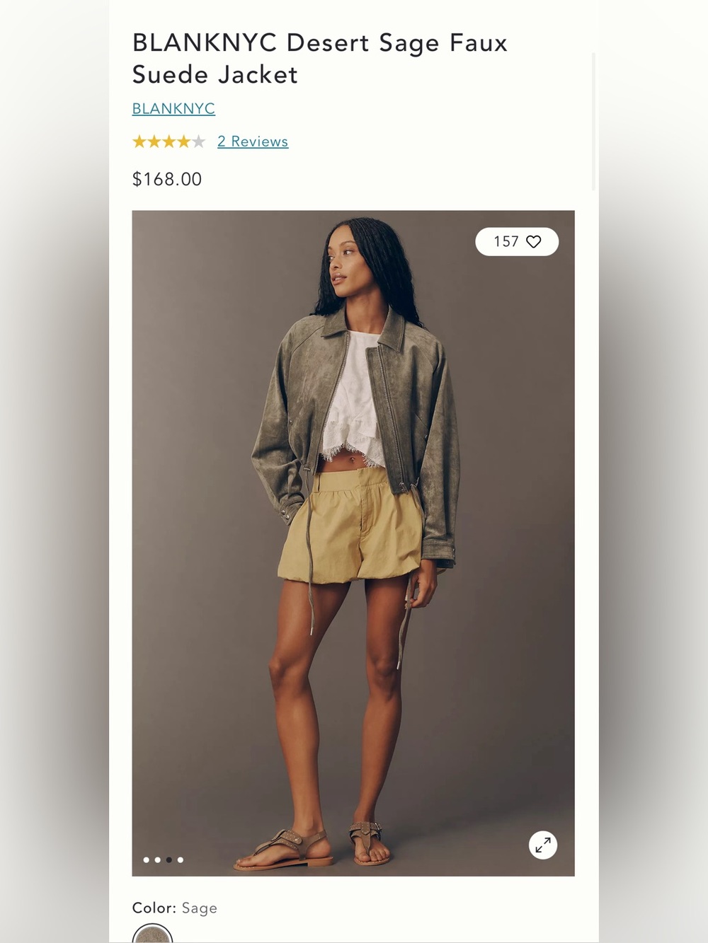NWT! Anthropologie BLANKNYC Desert Sage Faux Suede Jacket - Retail $168